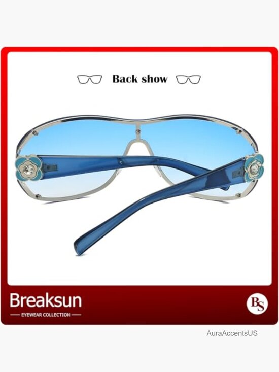 Oversized Wrap Around Shield Sunglasses with Rhinestone Camellia Accents main image 4